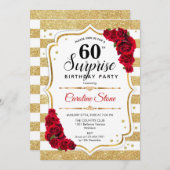 Invitation Surprise 60e anniversaire - Gold White Red (Devant / Derrière)