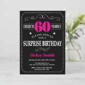 Invitation Surprise 60e anniversaire Hot rose et noir (Debout devant)
