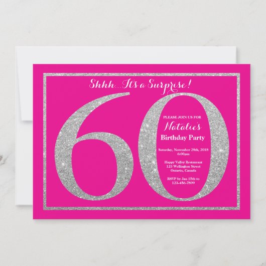 Invitation Surprise 60e anniversaire Hot rose et Parties scin (Devant)