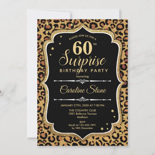 Invitation Surprise 60e anniversaire - Leopard Black Gold (Devant)