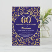 Invitation Surprise 60e anniversaire Marine bleu et or floral (Debout devant)