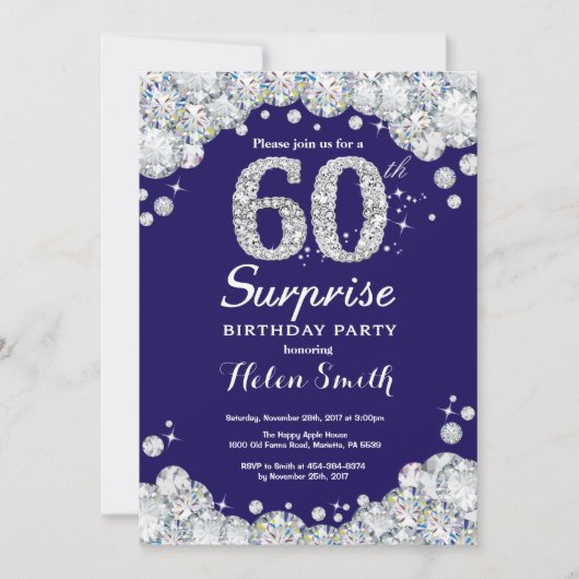 Invitation Surprise 60e anniversaire Marine Blue Silver Diamo (Devant)