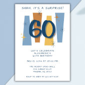 Invitation Surprise 60e anniversaire Mi-siècle Retro Blue