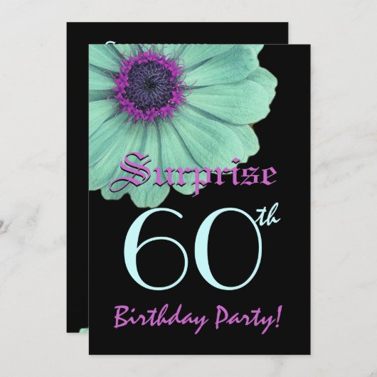 Invitation SURPRISE 60e anniversaire Modèle Green Purple Dais (Devant / Derrière)