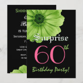 Invitation SURPRISE 60e anniversaire Modèle Lime Green Daisy (Devant / Derrière)