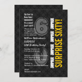 Invitation SURPRISE 60e anniversaire moderne Charbon Gold W20 (Devant / Derrière)