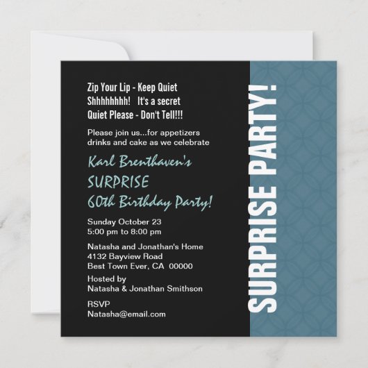 Invitation SURPRISE 60e anniversaire Moderne Dusty Blue W1453 (Devant)