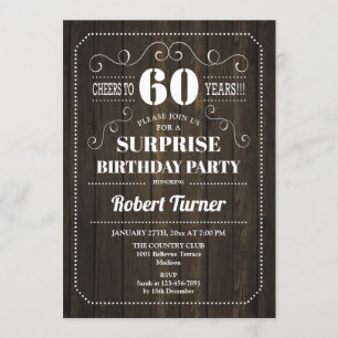 Invitation Surprise 60e anniversaire - Motif de bois