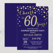 Invitation Surprise 60e anniversaire Navy Blue and Gold Diamo (Devant / Derrière)