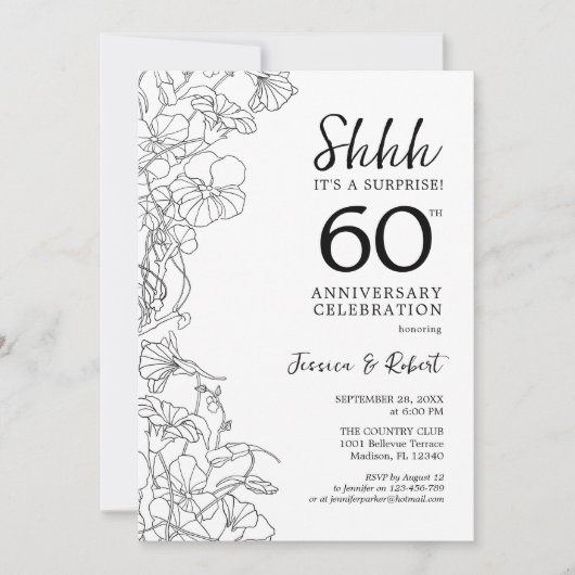 Invitation Surprise 60e anniversaire noir et blanc (Devant)