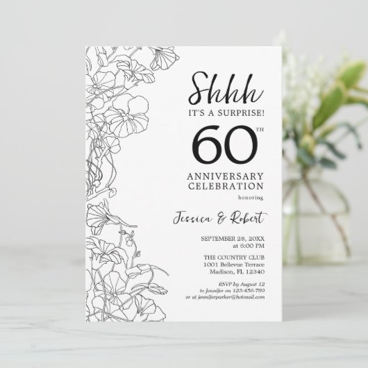 Invitation Surprise 60e anniversaire noir et blanc (Debout devant)