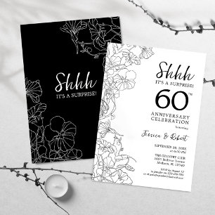 Invitation Surprise 60e anniversaire noir et blanc