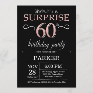 Invitation Surprise 60e anniversaire Noir et Rose Or rose
