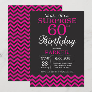 Invitation Surprise 60e anniversaire noir et rose vif