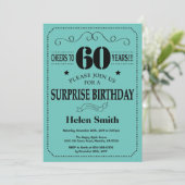 Invitation Surprise 60e anniversaire Noir et Turquoise (Debout devant)