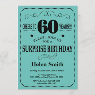 Invitation Surprise 60e anniversaire Noir et Turquoise