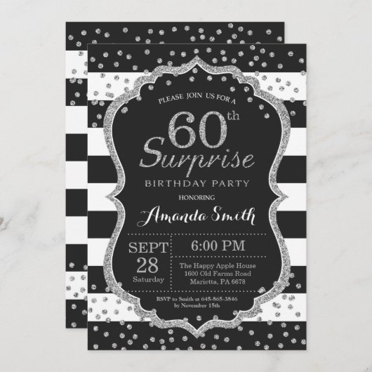 Invitation surprise 60e anniversaire. Paillette ar (Devant / Derrière)