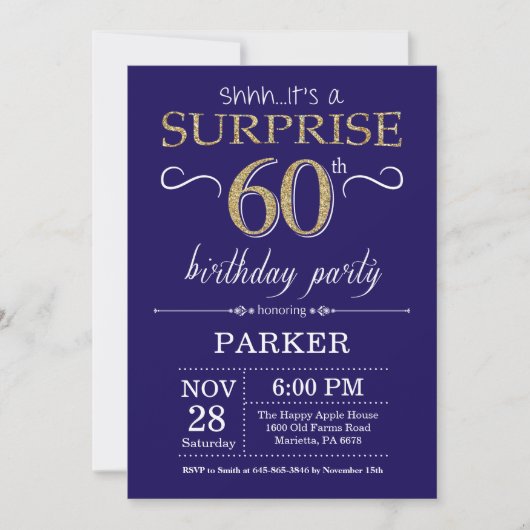 Invitation Surprise 60e anniversaire Parties scintillant bleu (Devant)