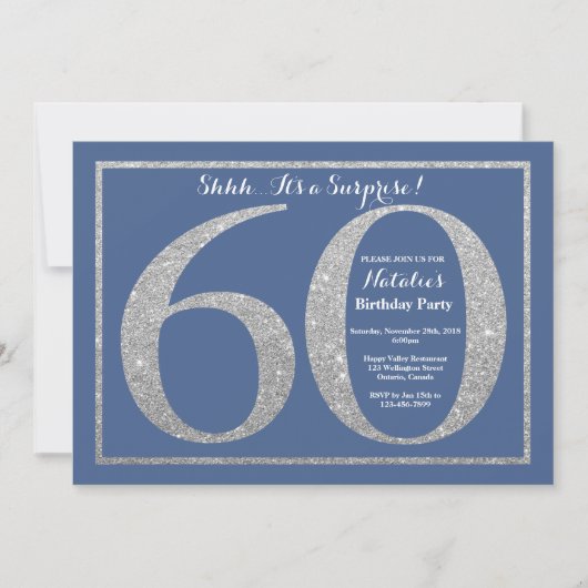 Invitation Surprise 60e anniversaire Parties scintillant bleu (Devant)
