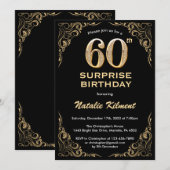 Invitation Surprise 60e anniversaire Parties scintillant noir (Devant / Derrière)