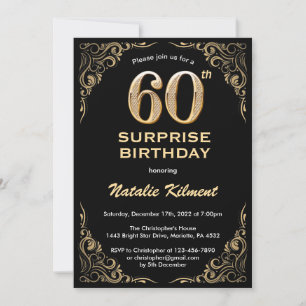Invitation Surprise 60e anniversaire Parties scintillant noir