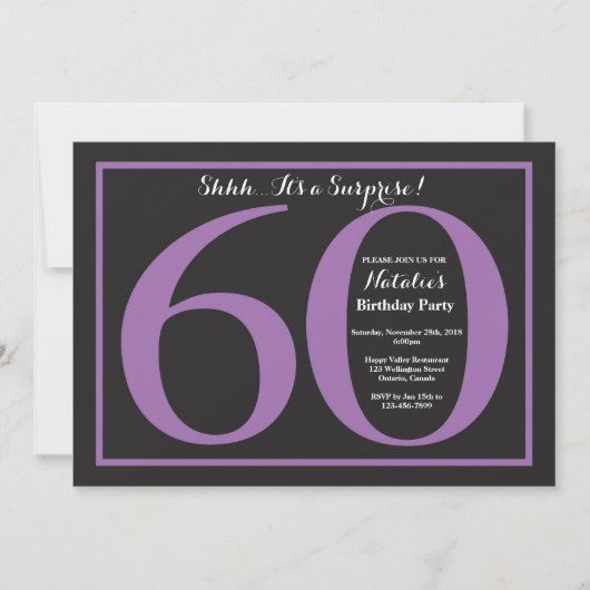 Invitation Surprise 60e anniversaire Purple and Black Chalkbo (Devant)