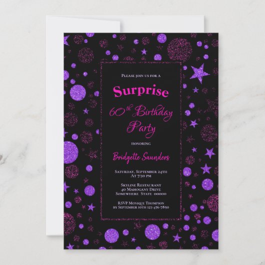 Invitation Surprise 60e anniversaire Purple et Black Party (Devant)