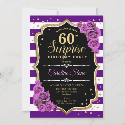 Invitation Surprise 60e anniversaire - Purple Gold (Devant)