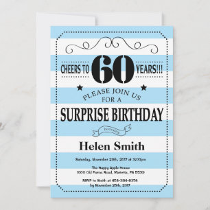 Invitation Surprise 60e anniversaire rayures bleues et blanch