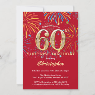 Invitation Surprise 60e anniversaire Red & Gold Rainbow Firew