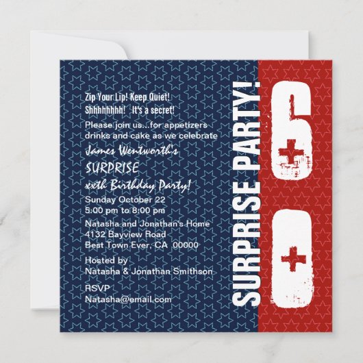 Invitation SURPRISE 60e anniversaire Red White Blue Stars (Devant)