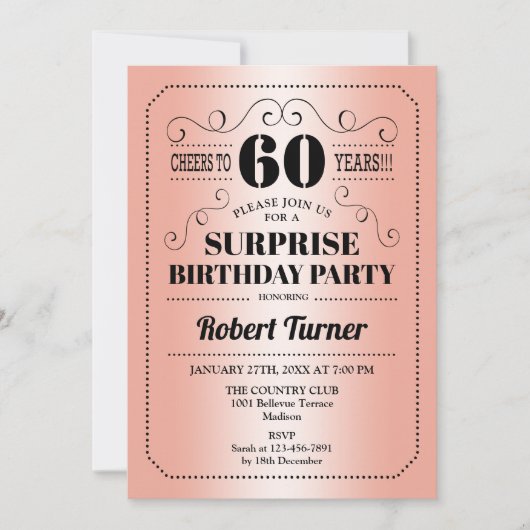 Invitation Surprise 60e anniversaire - Rose Gold Black (Devant)