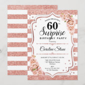 Invitation Surprise 60e anniversaire - Rose Gold White Rose (Devant / Derrière)