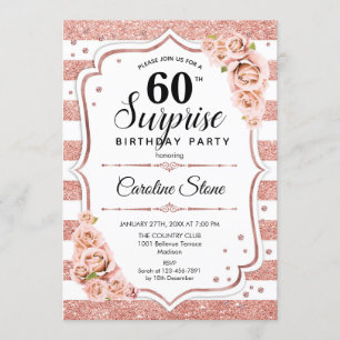 Invitation Surprise 60e anniversaire - Rose Gold White Rose