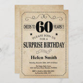 Invitation Surprise 60e anniversaire Rustic Vintage Retro (Devant / Derrière)