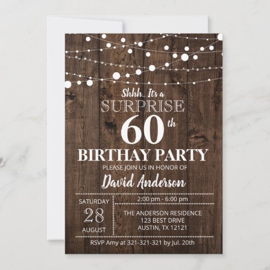 Invitation Surprise 60e anniversaire Rustique (Devant)