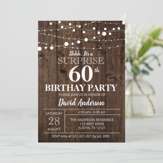 Invitation Surprise 60e anniversaire Rustique (Debout devant)