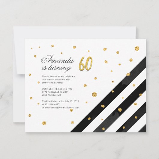 Invitation Surprise 60e anniversaire Script Gold Géométrique (Dos)
