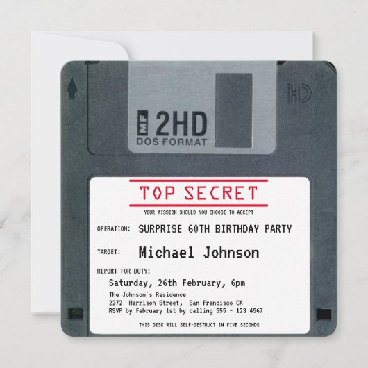 Invitation Surprise 60e anniversaire Top Secret 80s Disque (Devant)