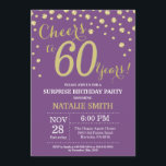 Invitation Surprise 60e anniversaire violet et diamant d'or<br><div class="desc">Surprise 60e anniversaire Invitation avec Parties scintillant violet et or Arrière - plan diamant . Confetti d'or. Anniversaire adulte. Hommes ou Femmes Anniversaire. Pour plus de personnalisation,  cliquez sur le bouton "Customiser" et utilisez notre outil de conception pour modifier ce modèle.</div>