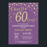 Invitation Surprise 60e anniversaire violet et diamant d'or<br><div class="desc">Surprise 60e anniversaire Invitation avec Parties scintillant violet et or Arrière - plan diamant . Confetti d'or. Anniversaire adulte. Hommes ou Femmes Anniversaire. Pour plus de personnalisation,  cliquez sur le bouton "Customiser" et utilisez notre outil de conception pour modifier ce modèle.</div>