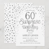 Invitation Surprise 60e fête d'anniversaire - Argent & Blanc (Devant / Derrière)