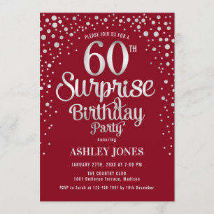 Invitation Surprise 60e fête d'anniversaire - Argent & Rouge