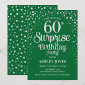 Invitation Surprise 60e fête d'anniversaire - Argent & Vert (Devant / Derrière)