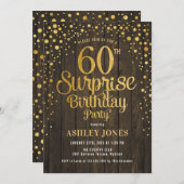 Invitation Surprise 60e fête d'anniversaire - Bois & Or (Devant / Derrière)