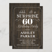 Invitation Surprise 60e fête d'anniversaire - Bois rustique (Devant / Derrière)