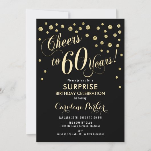 Invitation Surprise 60e fête d'anniversaire - Gold Black (Devant)