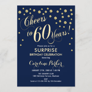 Invitation Surprise 60e fête d'anniversaire - Gold Navy
