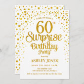 Invitation Surprise 60e fête d'anniversaire - Gold & White (Devant / Derrière)