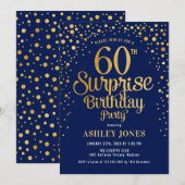 Invitation Surprise 60e fête d'anniversaire - Marine & Gold (Devant / Derrière)